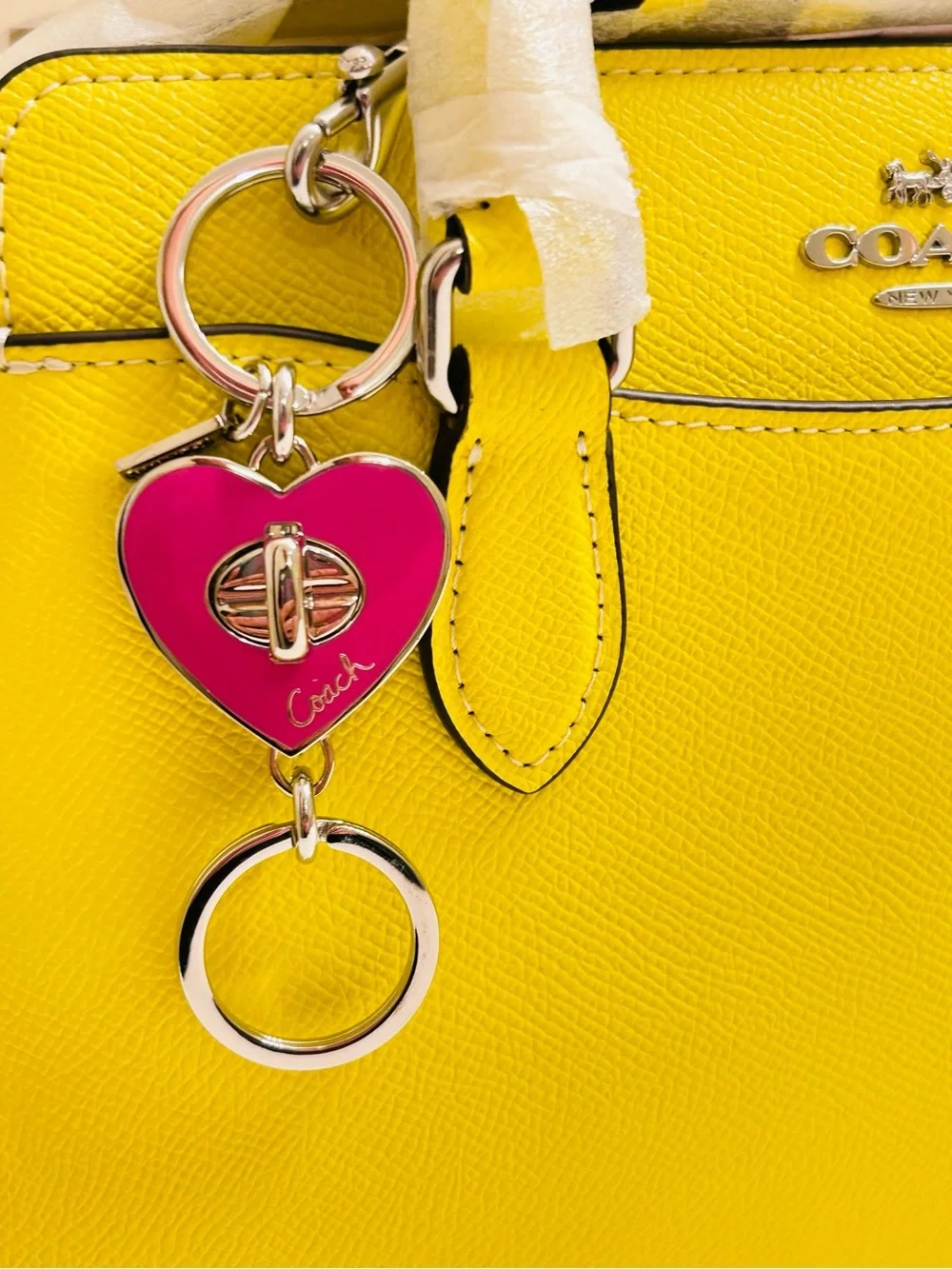Coach Pink Heart Valet Keychain/ Bag Charm